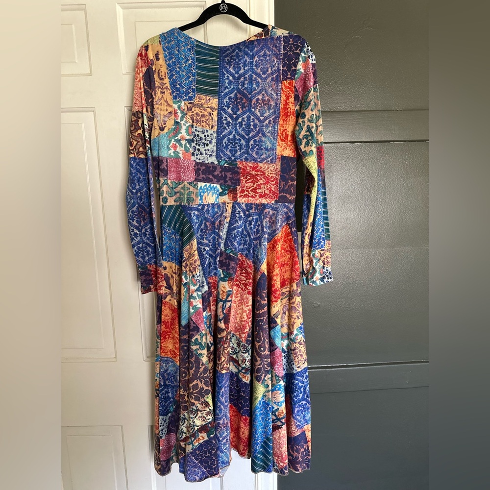 Peruvian Connection Patchwork Print Maxi Dress Boho Artisan Pima Cotton Folk Art - Picture 7 of 9